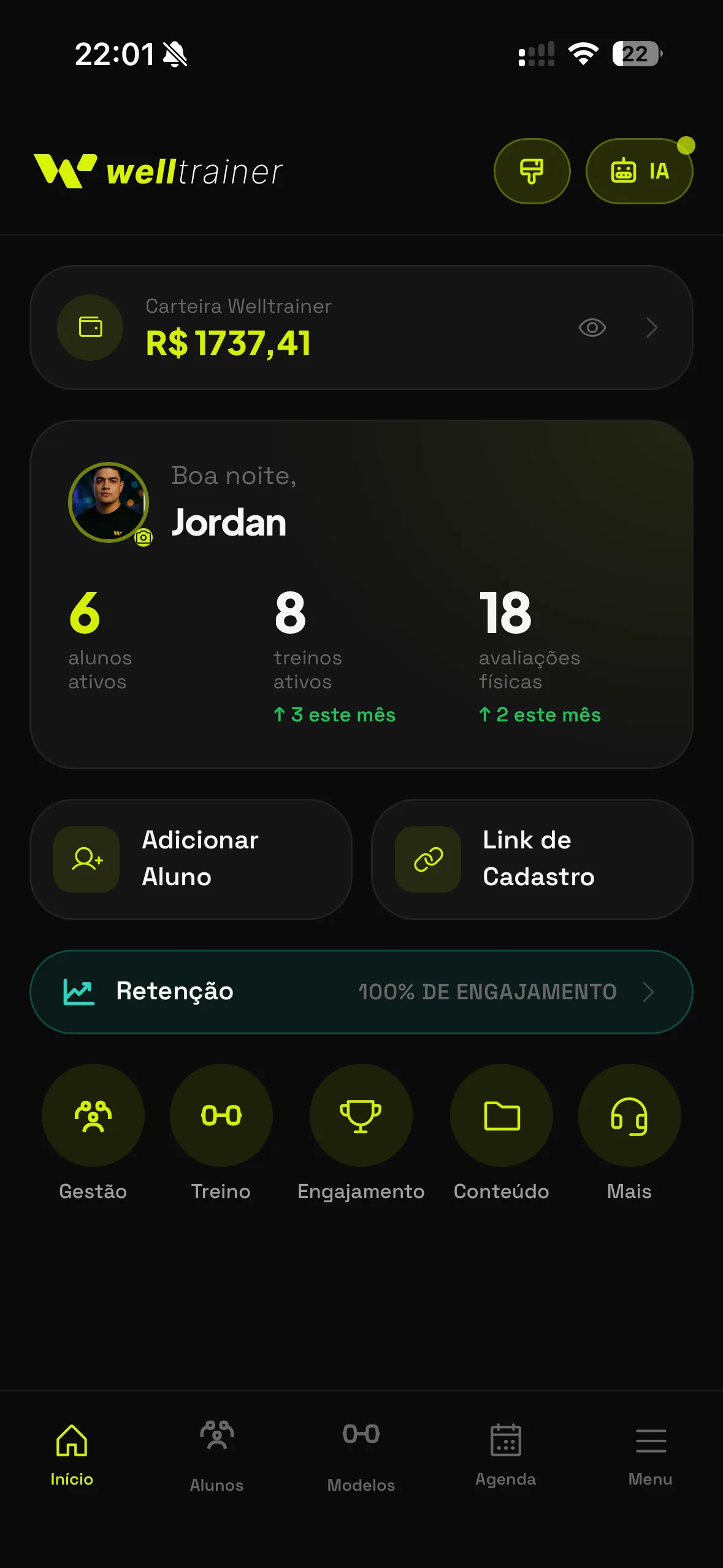 welltrainer dashboard do personal