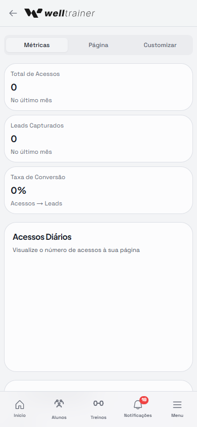 Tela de consultoria online no Welltrainer