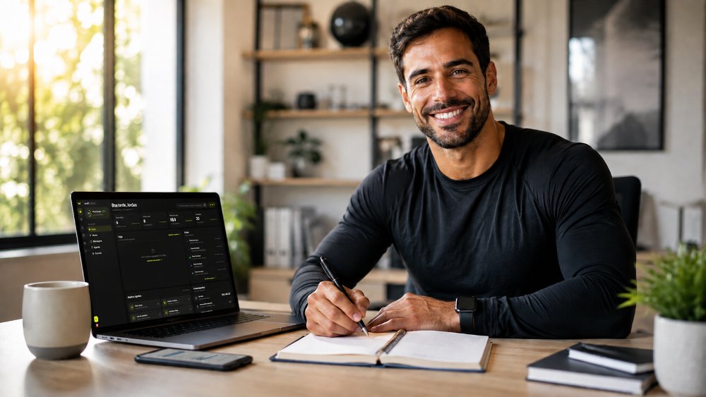 Personal trainer gerenciando alunos no painel do Welltrainer