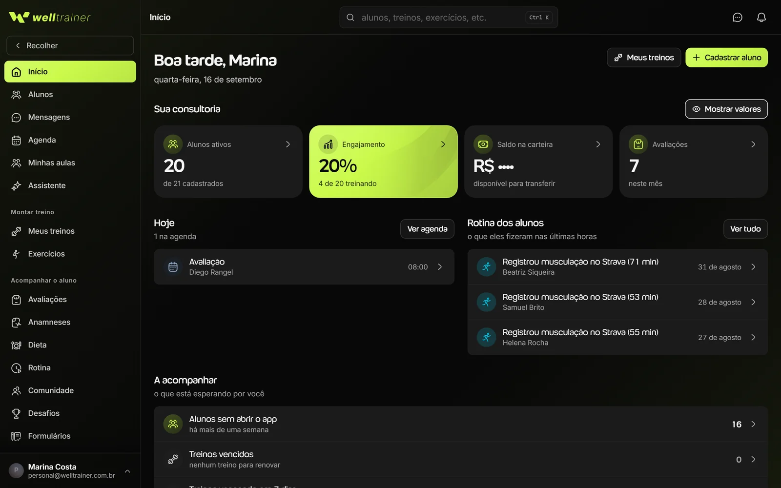 Welltrainer, app para personal trainer, comparado à Master Training